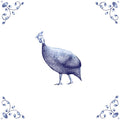 Delft Blue Ceramic Tile- Guinea Fowl︱Bathroom Tile, Splashback, Kitchen Tiles, Modern Dutch Style