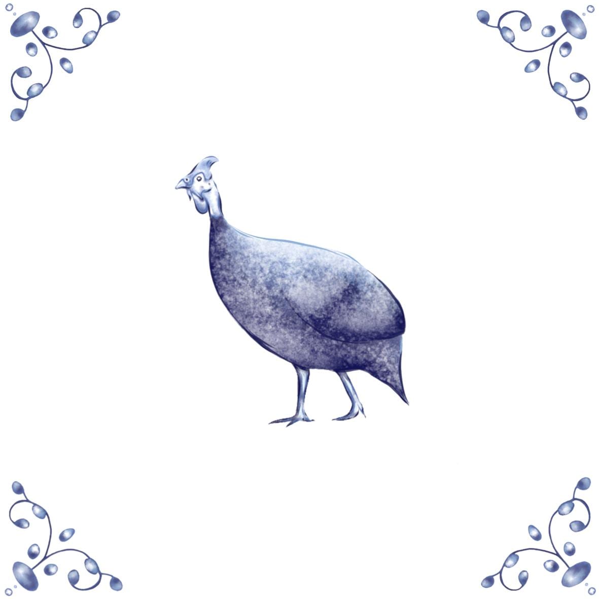 Delft Blue Ceramic Tile- Guinea Fowl︱Bathroom Tile, Splashback, Kitchen Tiles, Modern Dutch Style
