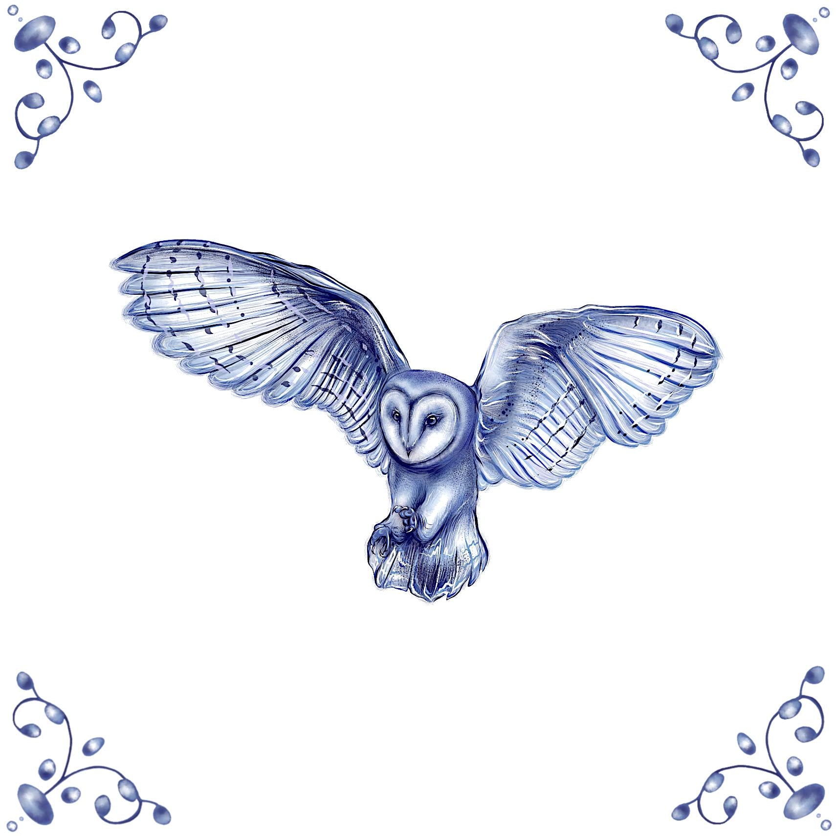 Delft Blue Detailed Barn Owl Ceramic Tile – Dutch Style Kitchen Decor