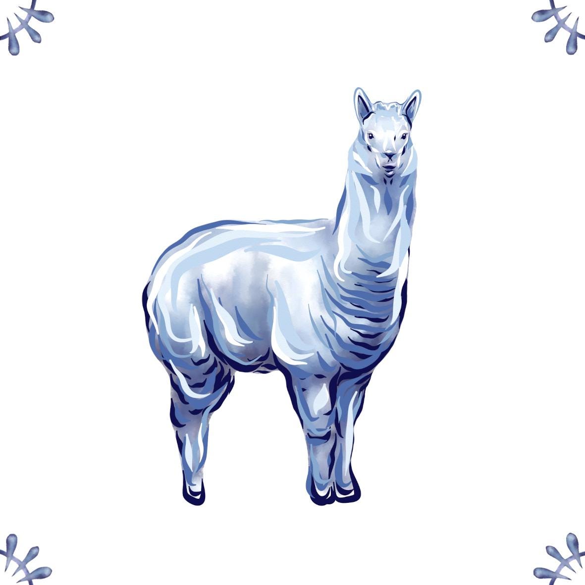 Delft Blue Ceramic Tile- Alpaca / Lllama︱Bathroom Tile, Splashback, Kitchen Tiles, Modern Dutch Style