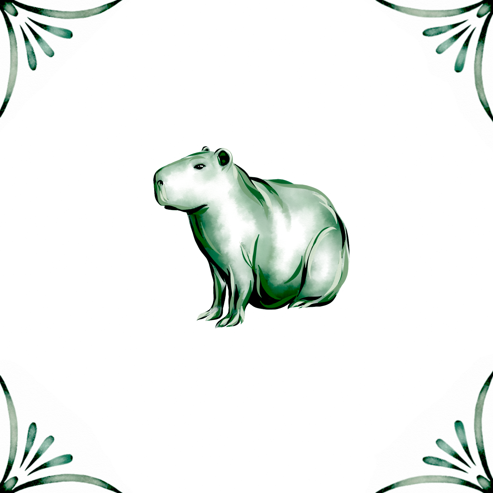 Delft Blue Ceramic Tile- Capybara︱Bathroom Tile, Splashback, Kitchen Tiles, Modern Dutch Style