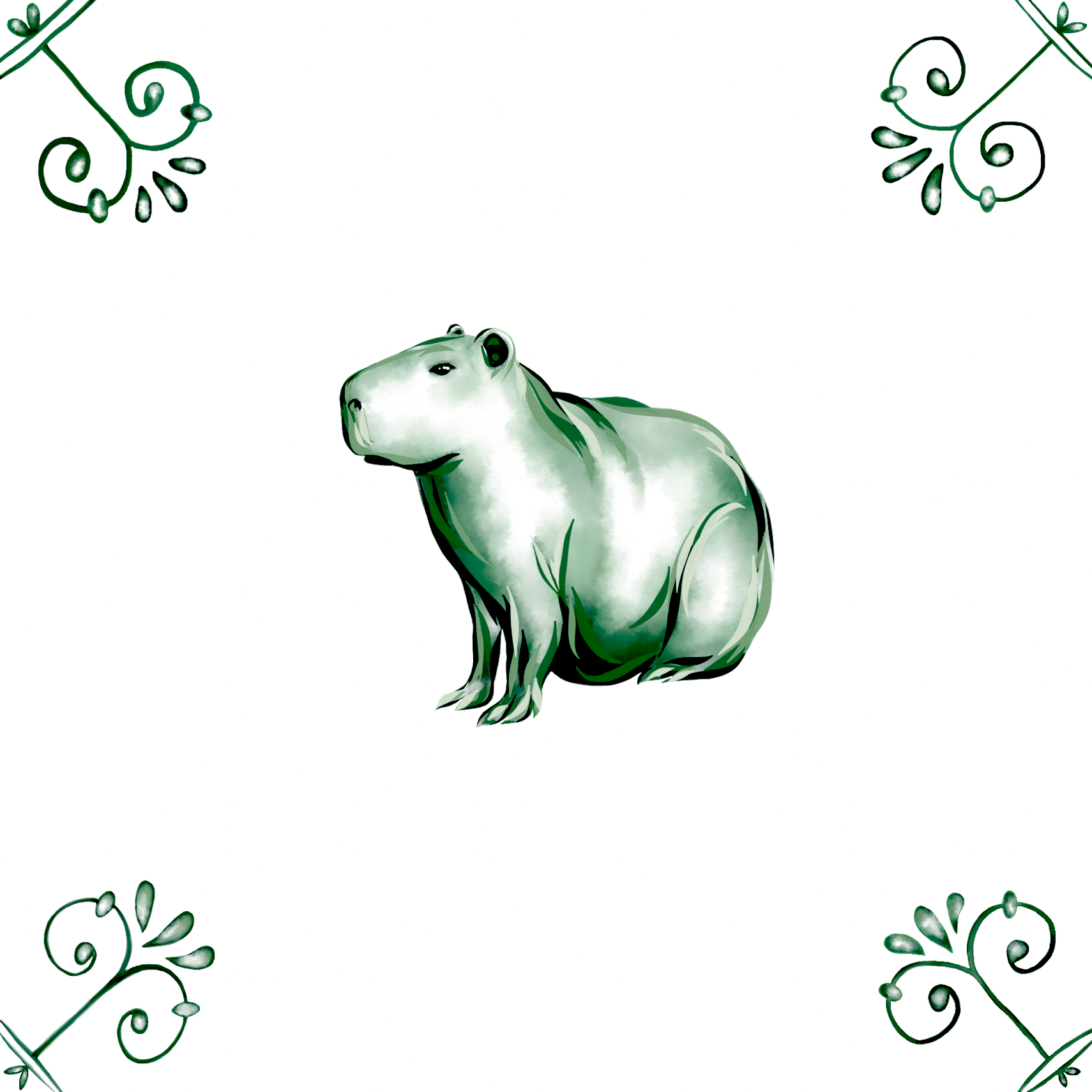 Delft Blue Ceramic Tile- Capybara︱Bathroom Tile, Splashback, Kitchen Tiles, Modern Dutch Style