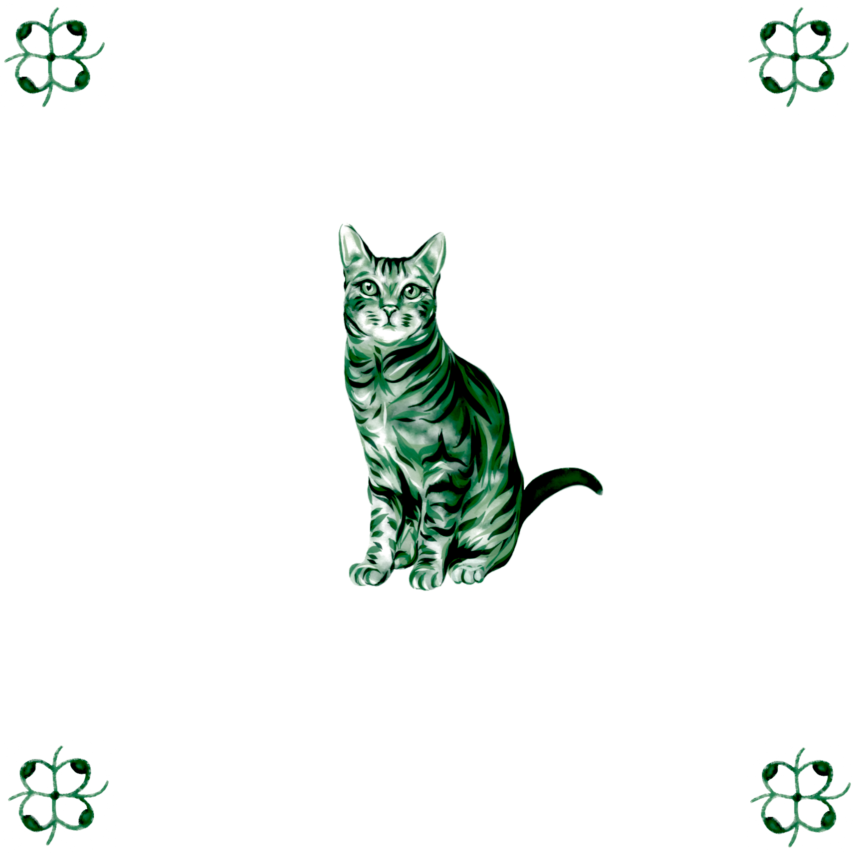 Delft Blue Ceramic Tile- Tabby Cat︱Bathroom Tile, Splashback, Kitchen Tile, Modern Dutch Style
