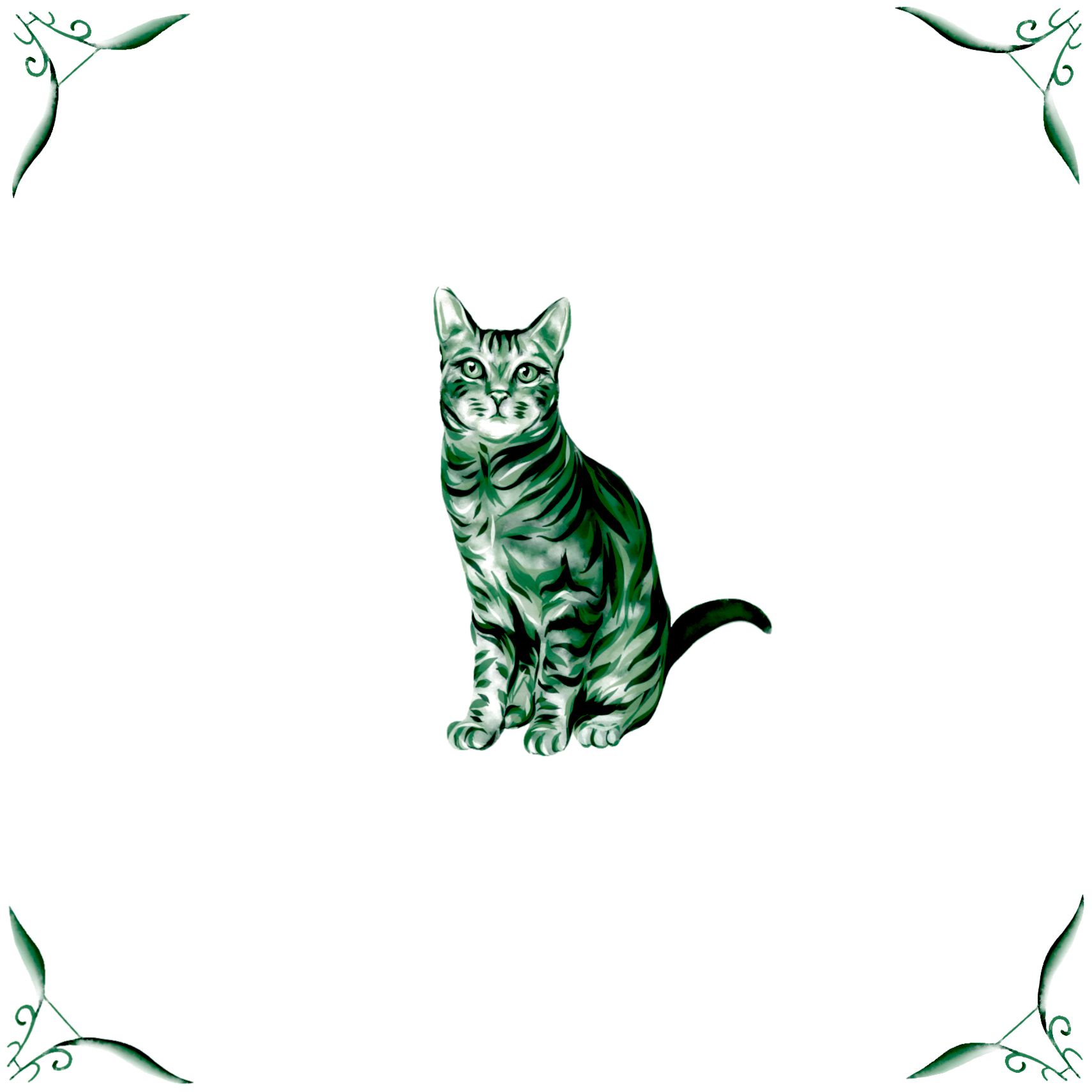 Delft Blue Ceramic Tile- Tabby Cat︱Bathroom Tile, Splashback, Kitchen Tile, Modern Dutch Style