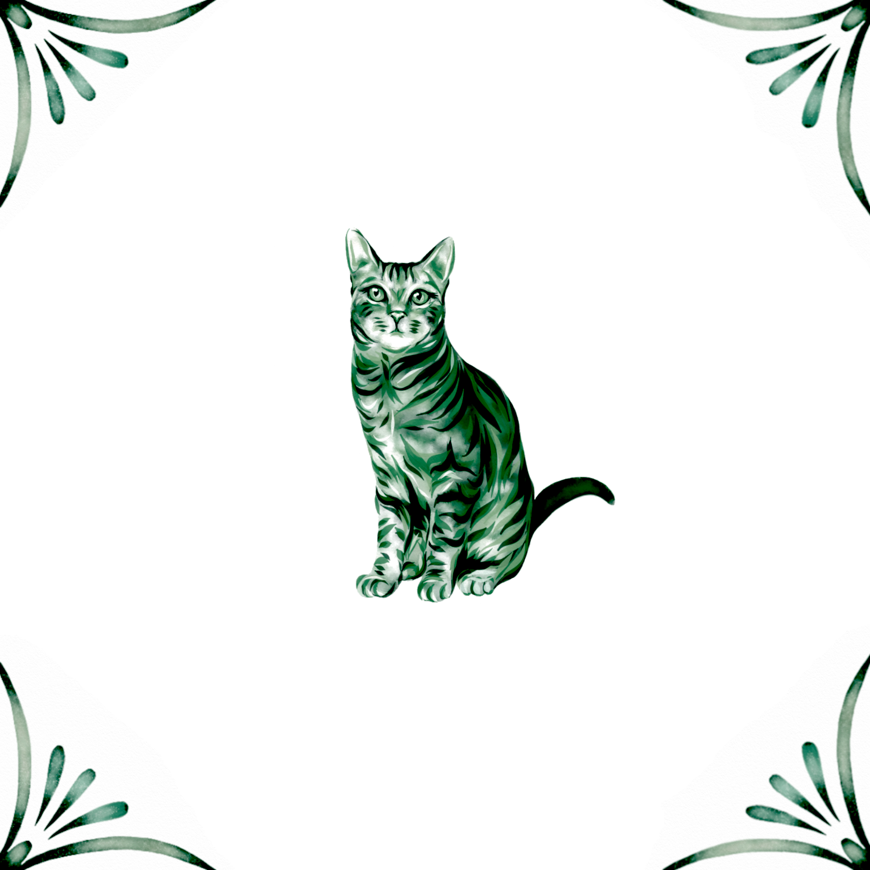 Delft Blue Ceramic Tile- Tabby Cat︱Bathroom Tile, Splashback, Kitchen Tile, Modern Dutch Style