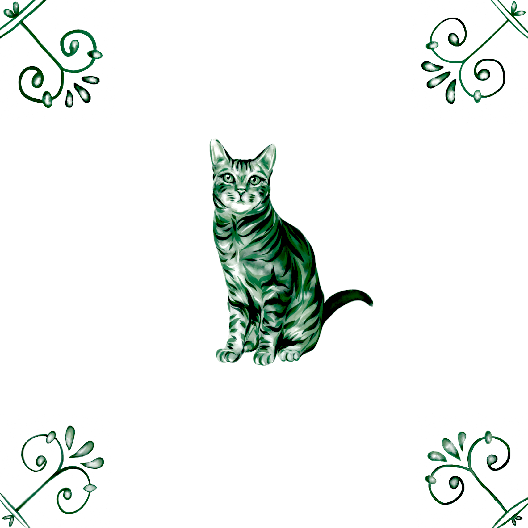 Delft Blue Ceramic Tile- Tabby Cat︱Bathroom Tile, Splashback, Kitchen Tile, Modern Dutch Style