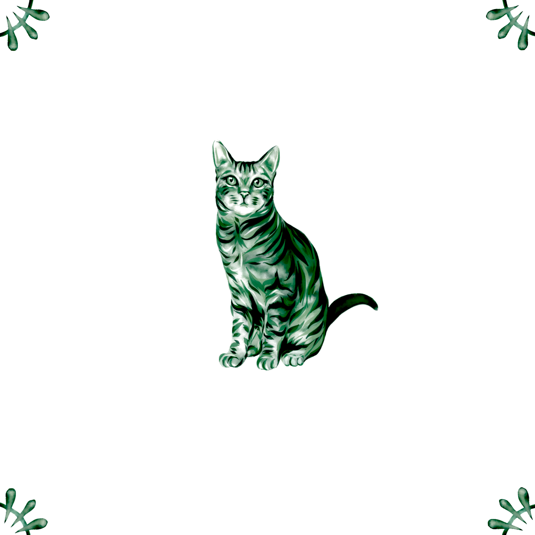 Delft Blue Ceramic Tile- Tabby Cat︱Bathroom Tile, Splashback, Kitchen Tile, Modern Dutch Style