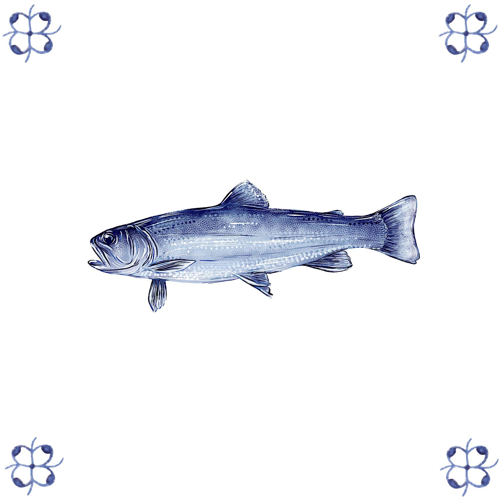 Delft Blue Ceramic Tile- Brook Trout︱Bathroom Tile, Splashback, Kitchen Tiles, Modern Dutch Style