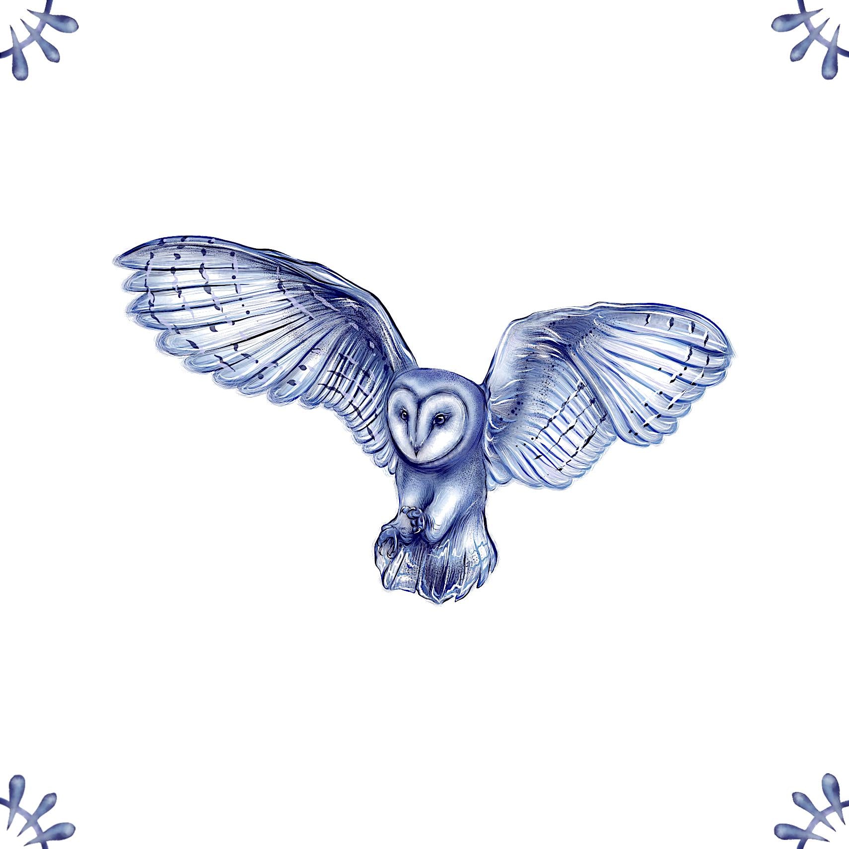 Delft Blue Detailed Barn Owl Ceramic Tile – Dutch Style Kitchen Decor