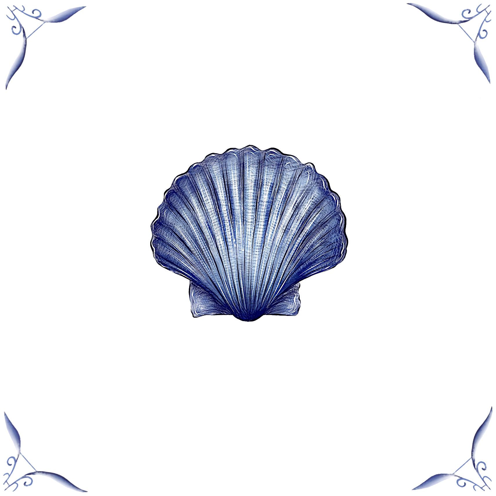 Delft Blue Ceramic Tile- Scallop Shell︱Bathroom Tile, Splashback, Kitchen Tiles, Modern Dutch Style