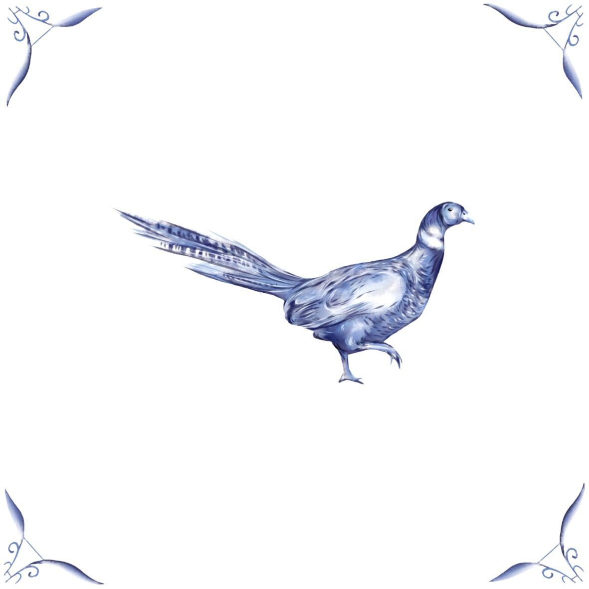 Delft Blue Ceramic Tile- Pheasant︱Bathroom Tile, Splashback, Kitchen Tiles, Modern Dutch Style