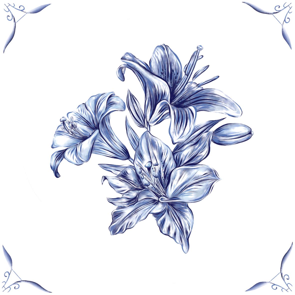 Delft Blue Ceramic Tile- Lily︱Bathroom Tile, Splashback, Kitchen Tiles, Modern Dutch Style