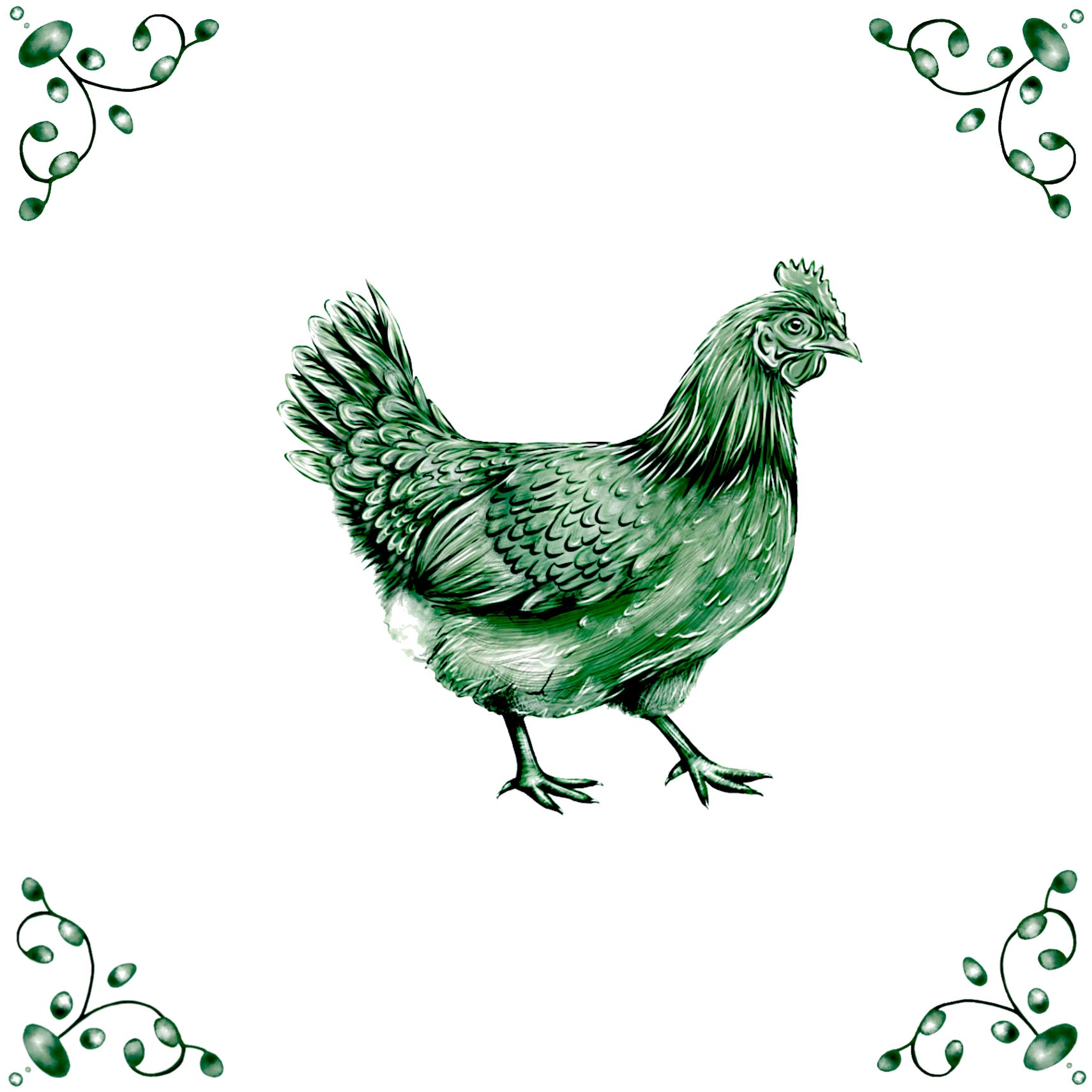 Delft Blue Ceramic Tile- Chicken︱Bathroom Tile, Splashback, Kitchen Tiles, Modern Dutch Style