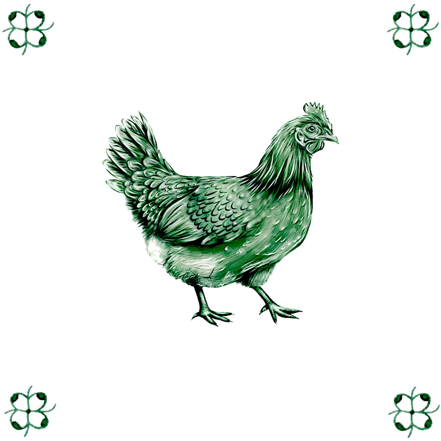 Delft Blue Ceramic Tile- Chicken︱Bathroom Tile, Splashback, Kitchen Tiles, Modern Dutch Style