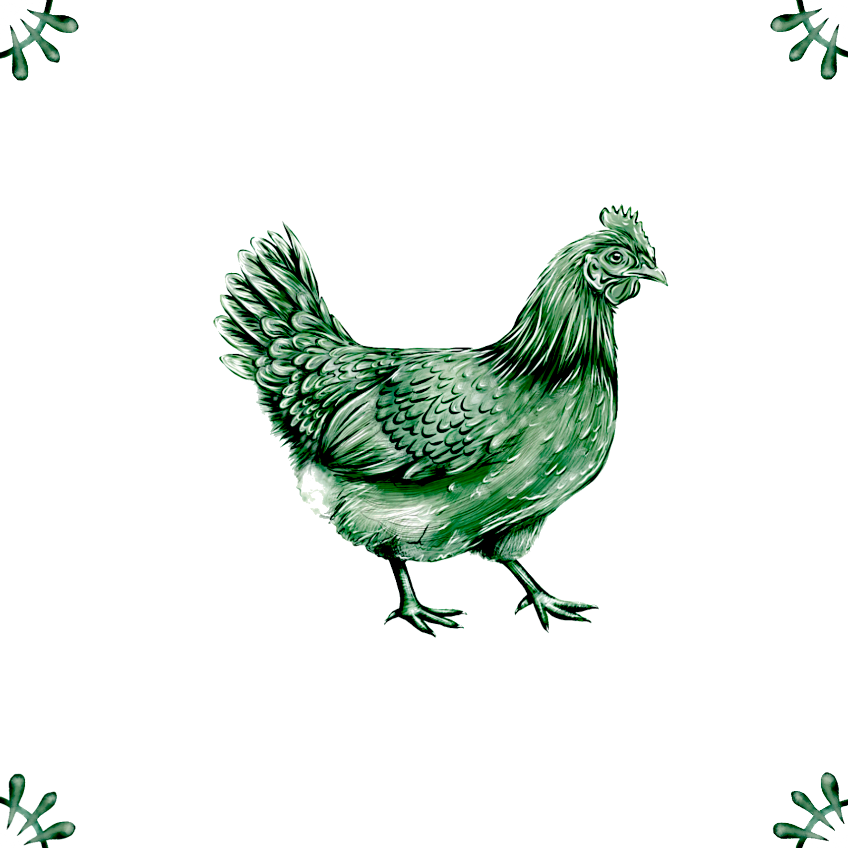 Delft Blue Ceramic Tile- Chicken︱Bathroom Tile, Splashback, Kitchen Tiles, Modern Dutch Style