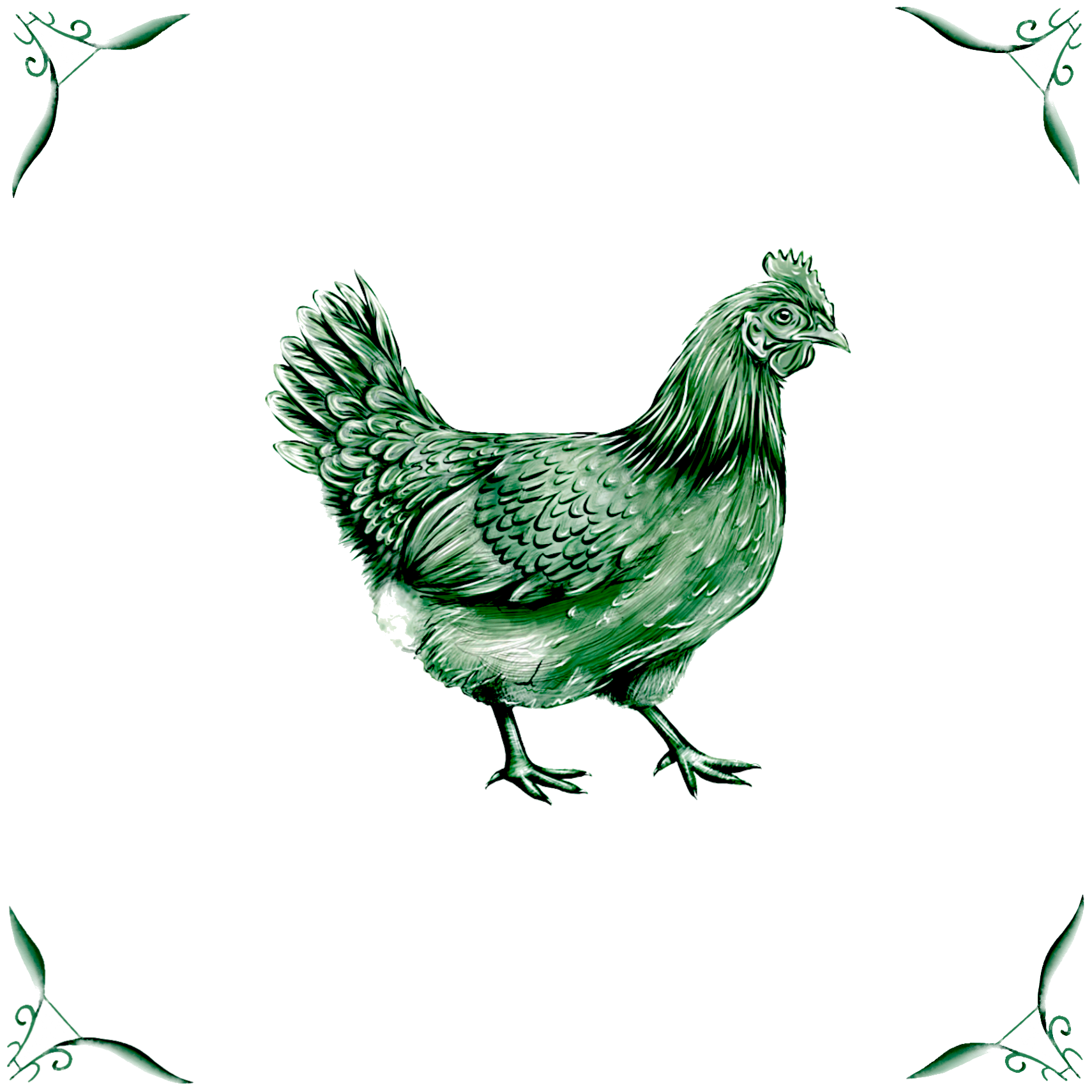 Delft Blue Ceramic Tile- Chicken︱Bathroom Tile, Splashback, Kitchen Tiles, Modern Dutch Style