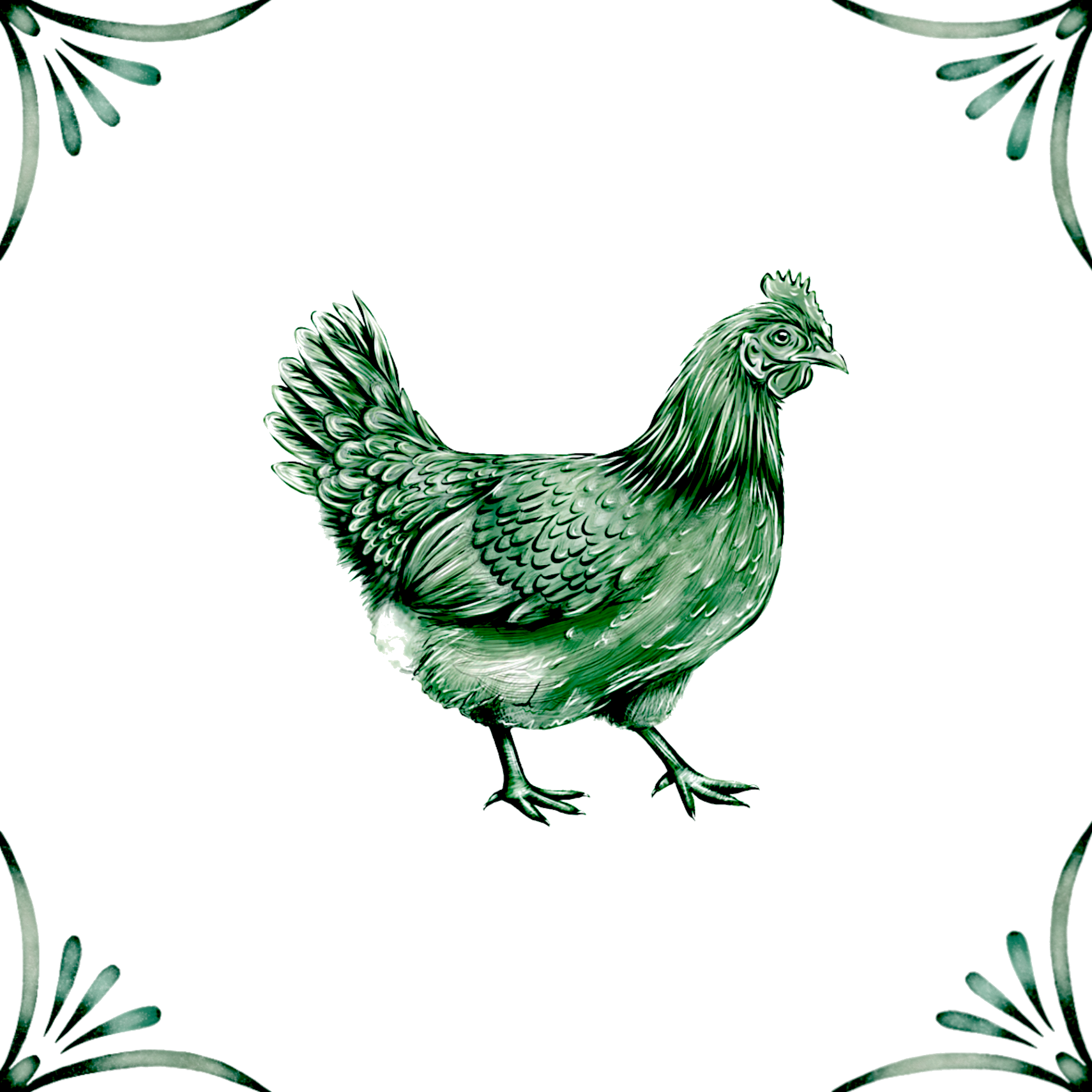 Delft Blue Ceramic Tile- Chicken︱Bathroom Tile, Splashback, Kitchen Tiles, Modern Dutch Style