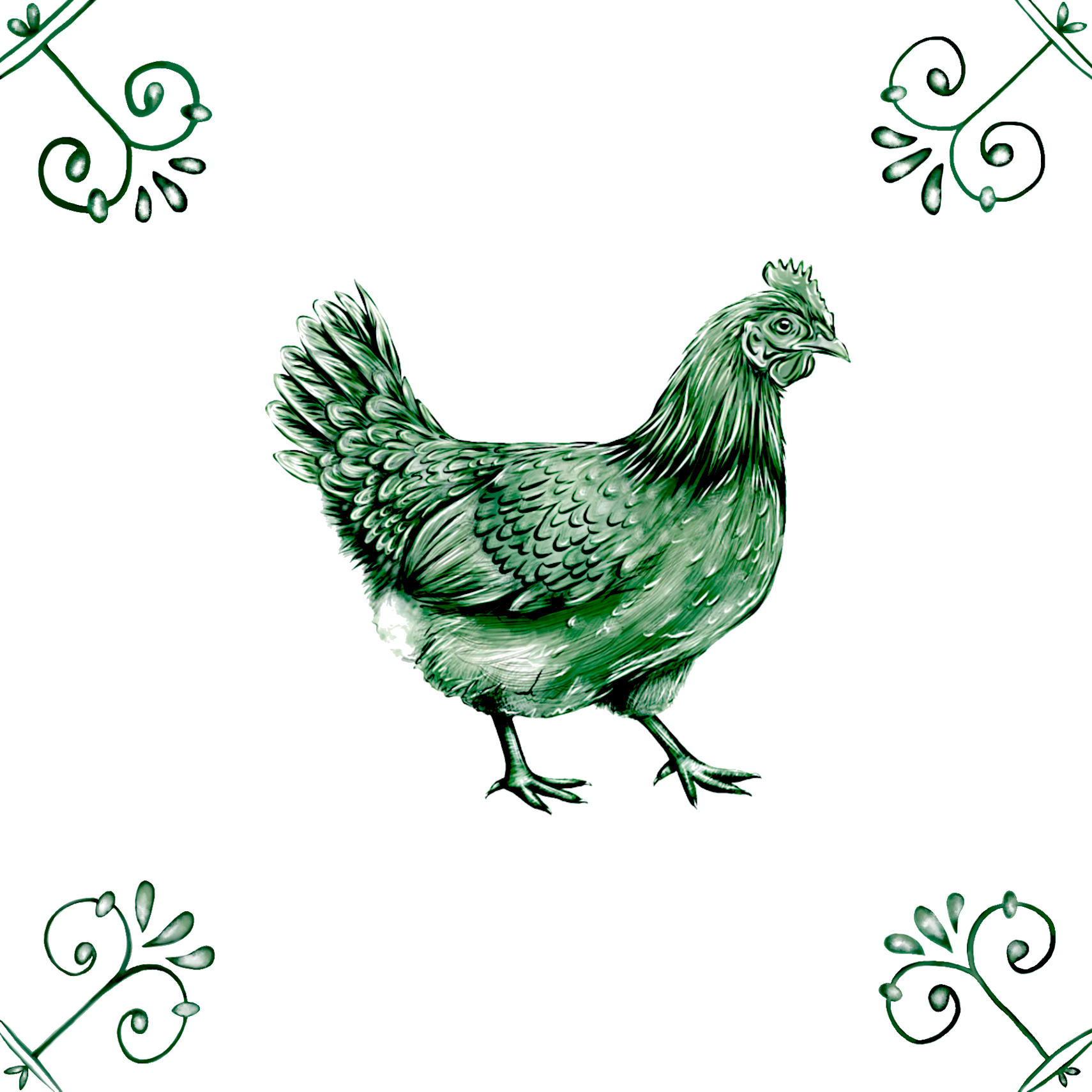 Delft Blue Ceramic Tile- Chicken︱Bathroom Tile, Splashback, Kitchen Tiles, Modern Dutch Style