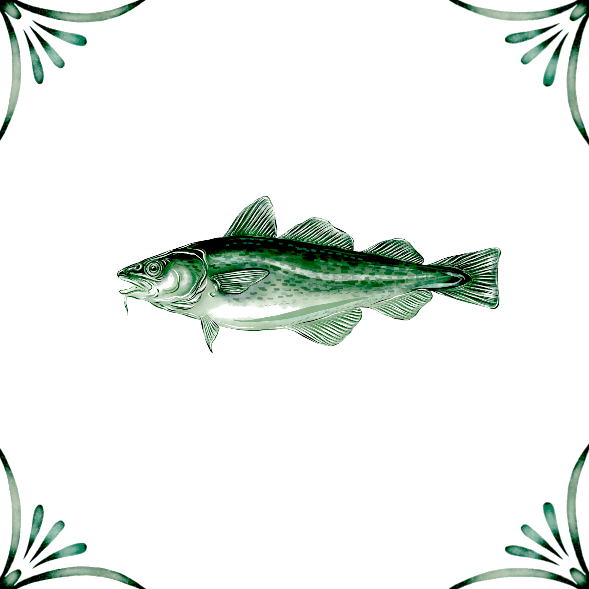 Delft Blue Ceramic Tile- Cod Fish︱Bathroom Tile, Splashback, Kitchen Tiles, Modern Dutch Style