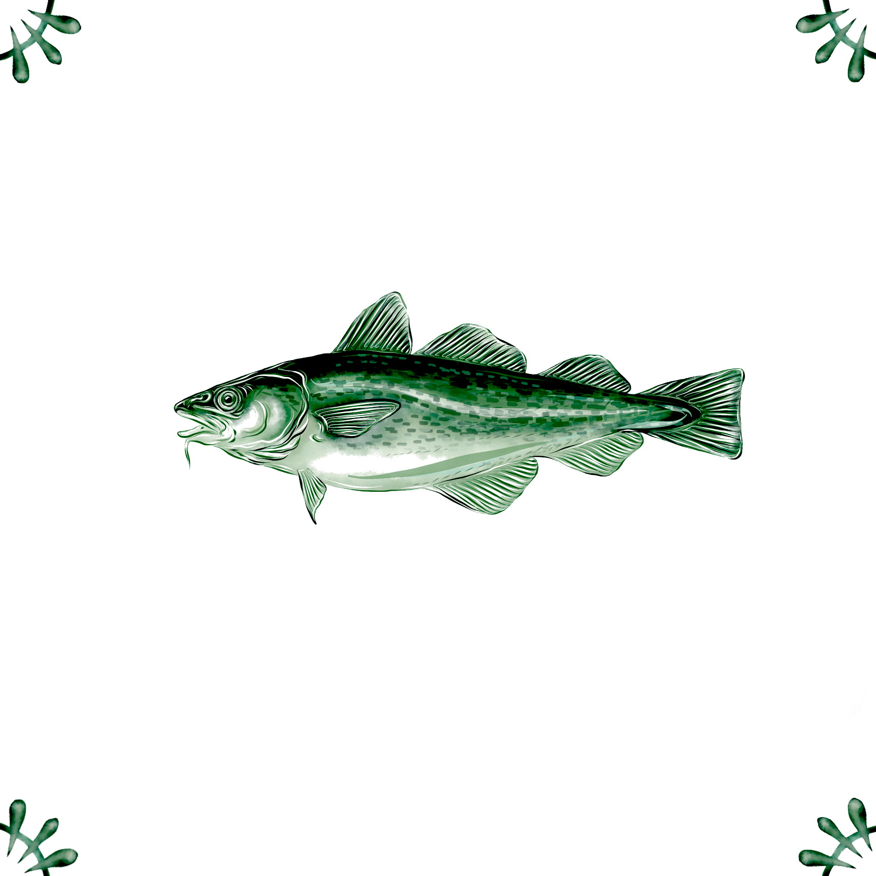 Delft Blue Ceramic Tile- Cod Fish︱Bathroom Tile, Splashback, Kitchen Tiles, Modern Dutch Style