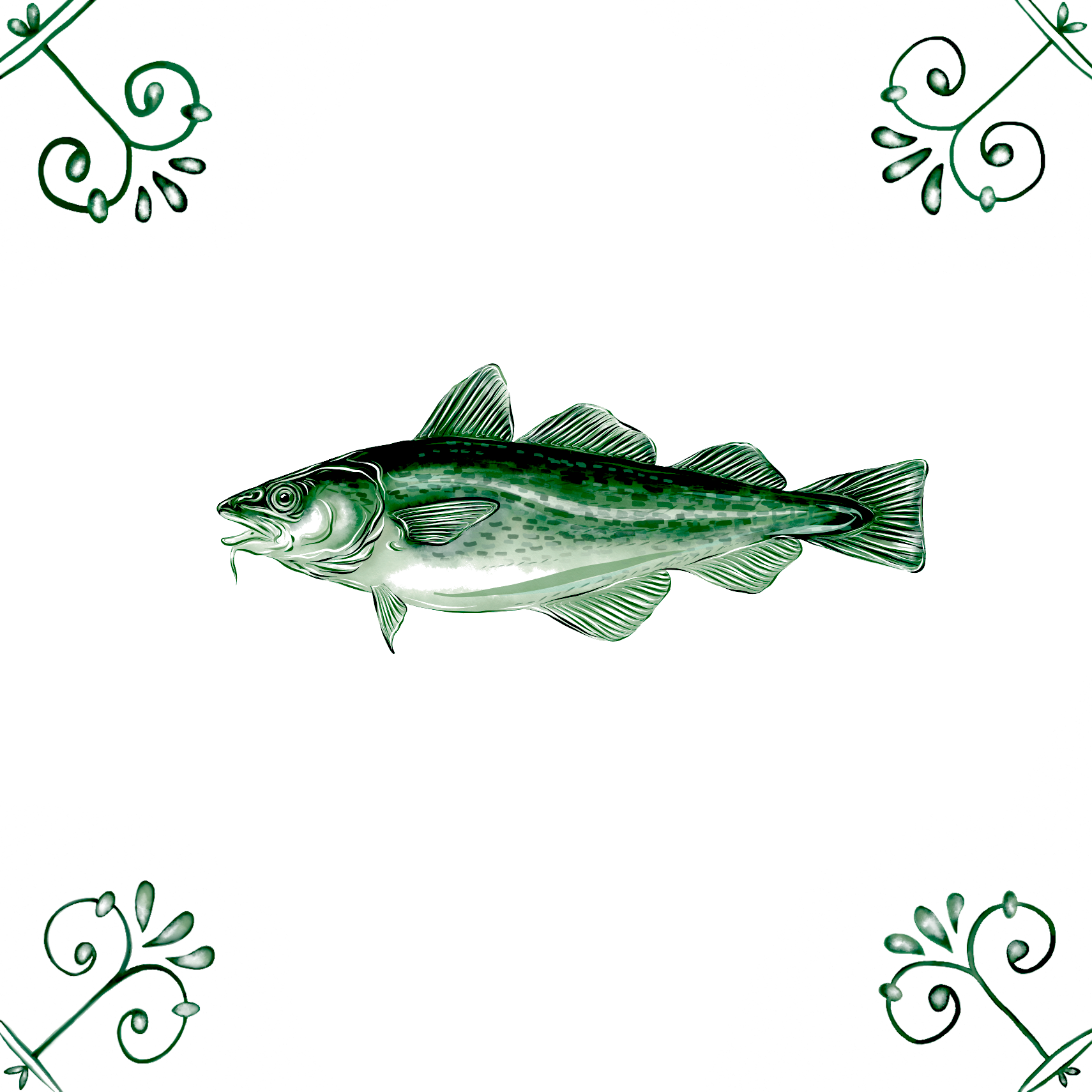 Delft Blue Ceramic Tile- Cod Fish︱Bathroom Tile, Splashback, Kitchen Tiles, Modern Dutch Style