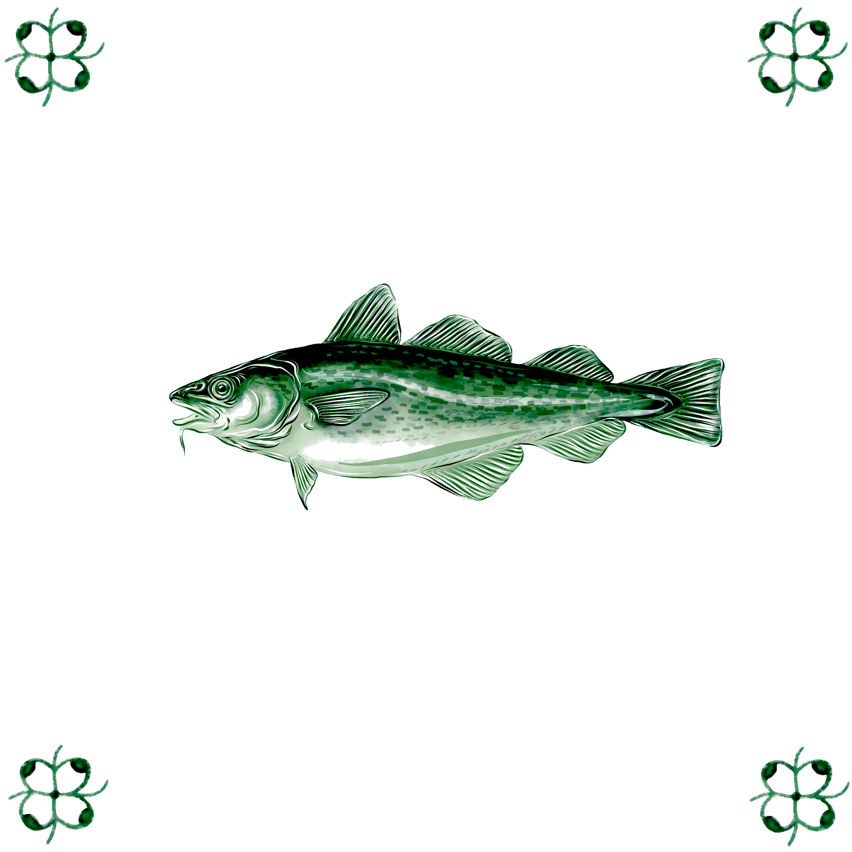 Delft Blue Ceramic Tile- Cod Fish︱Bathroom Tile, Splashback, Kitchen Tiles, Modern Dutch Style