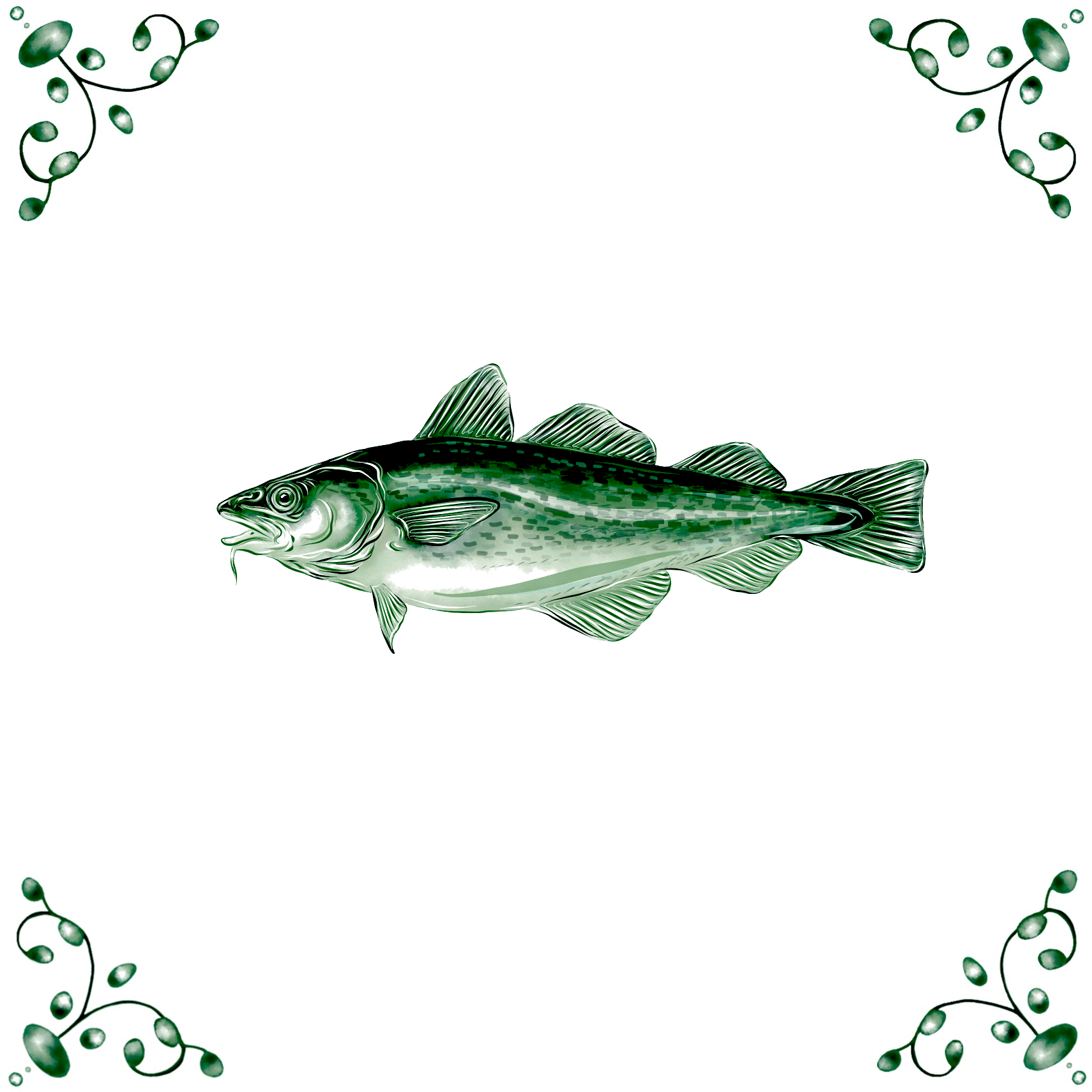 Delft Blue Ceramic Tile- Cod Fish︱Bathroom Tile, Splashback, Kitchen Tiles, Modern Dutch Style