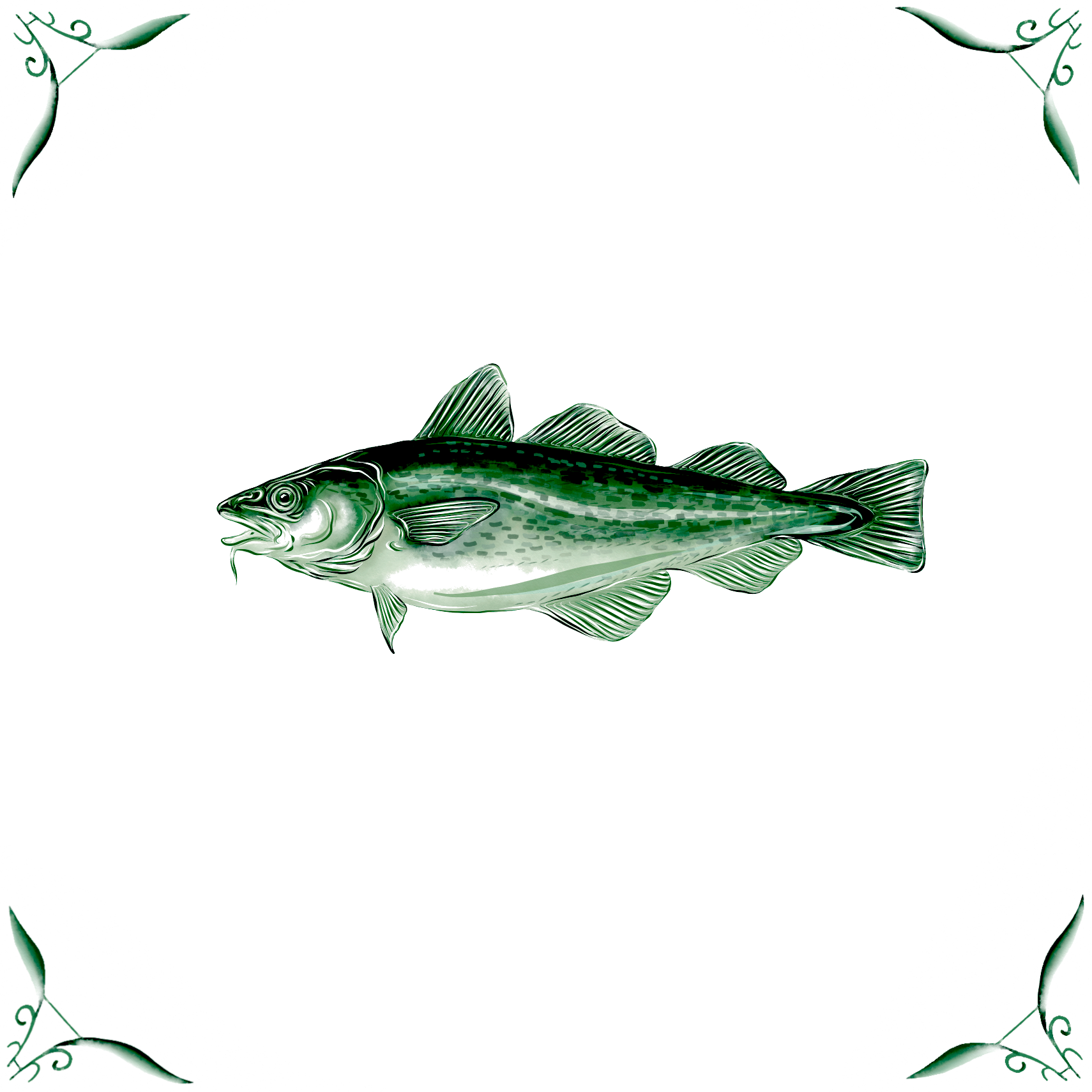 Delft Blue Ceramic Tile- Cod Fish︱Bathroom Tile, Splashback, Kitchen Tiles, Modern Dutch Style