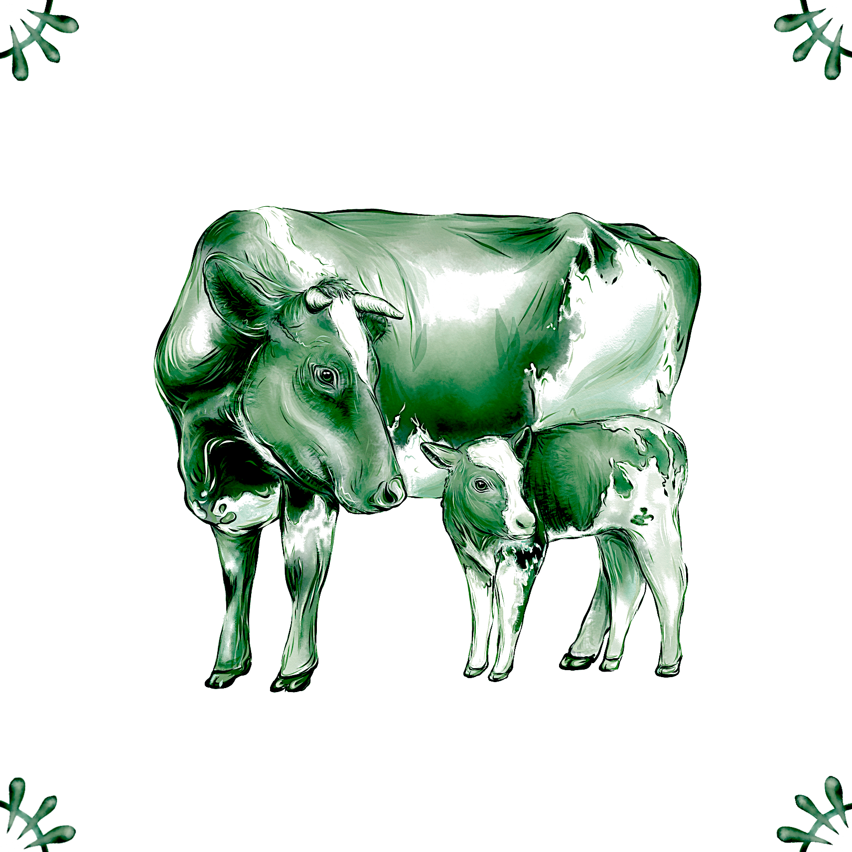 Delft Blue Ceramic Tile- Detailed Cow & Calf︱Splashback, Kitchen Tiles, Modern Dutch Style