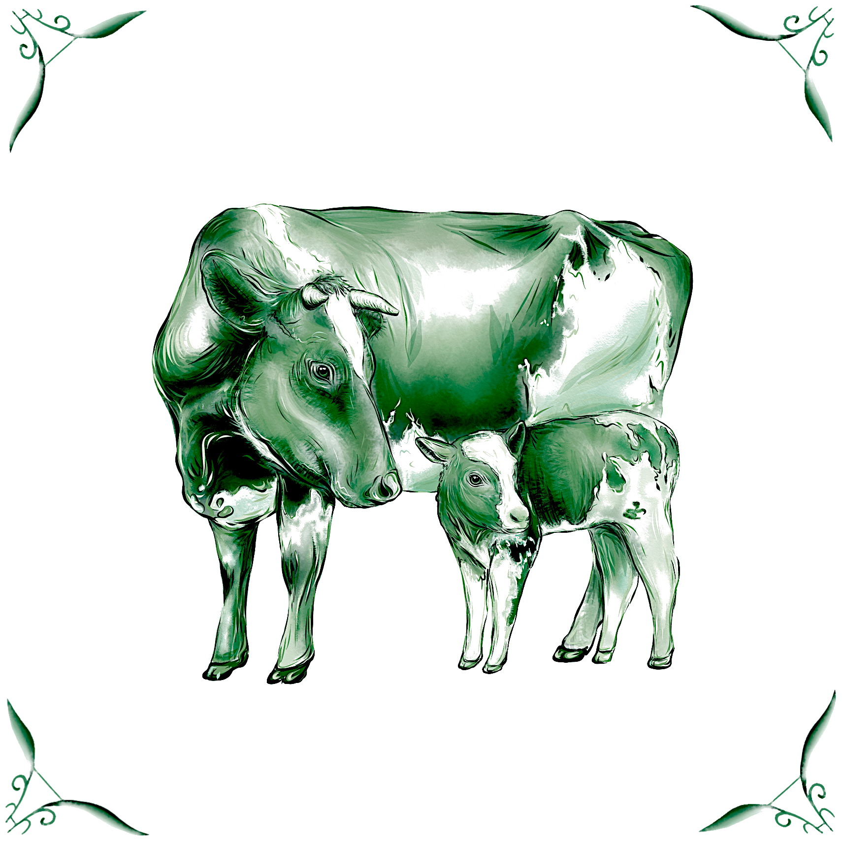 Delft Blue Ceramic Tile- Detailed Cow & Calf︱Splashback, Kitchen Tiles, Modern Dutch Style