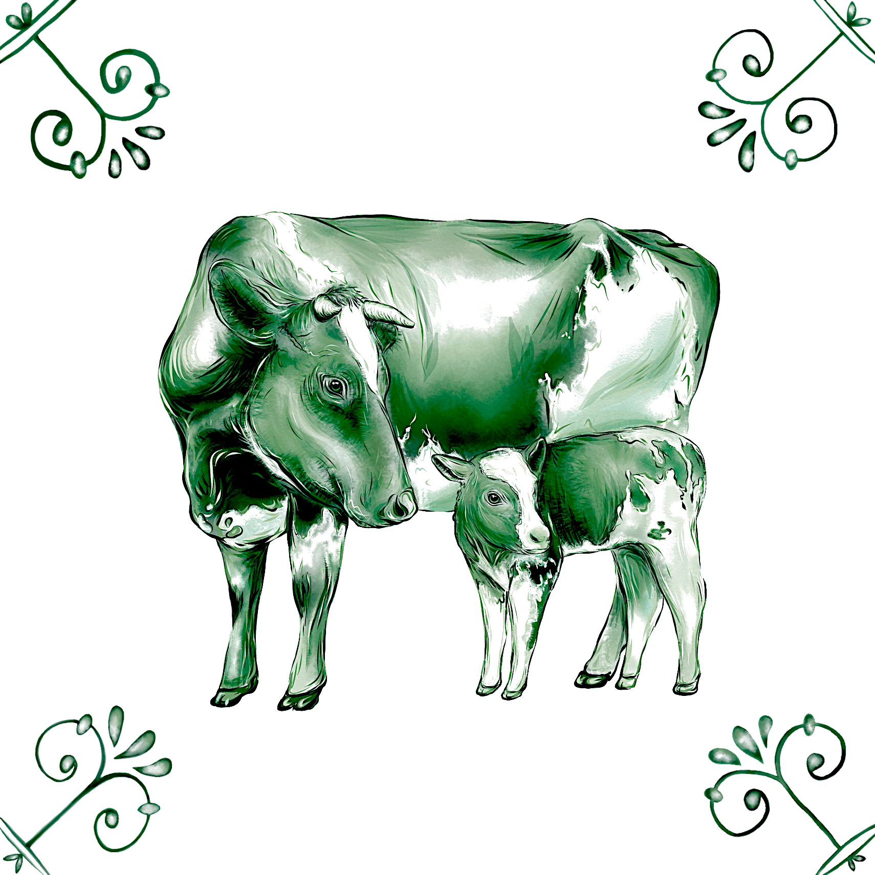 Delft Blue Ceramic Tile- Detailed Cow & Calf︱Splashback, Kitchen Tiles, Modern Dutch Style