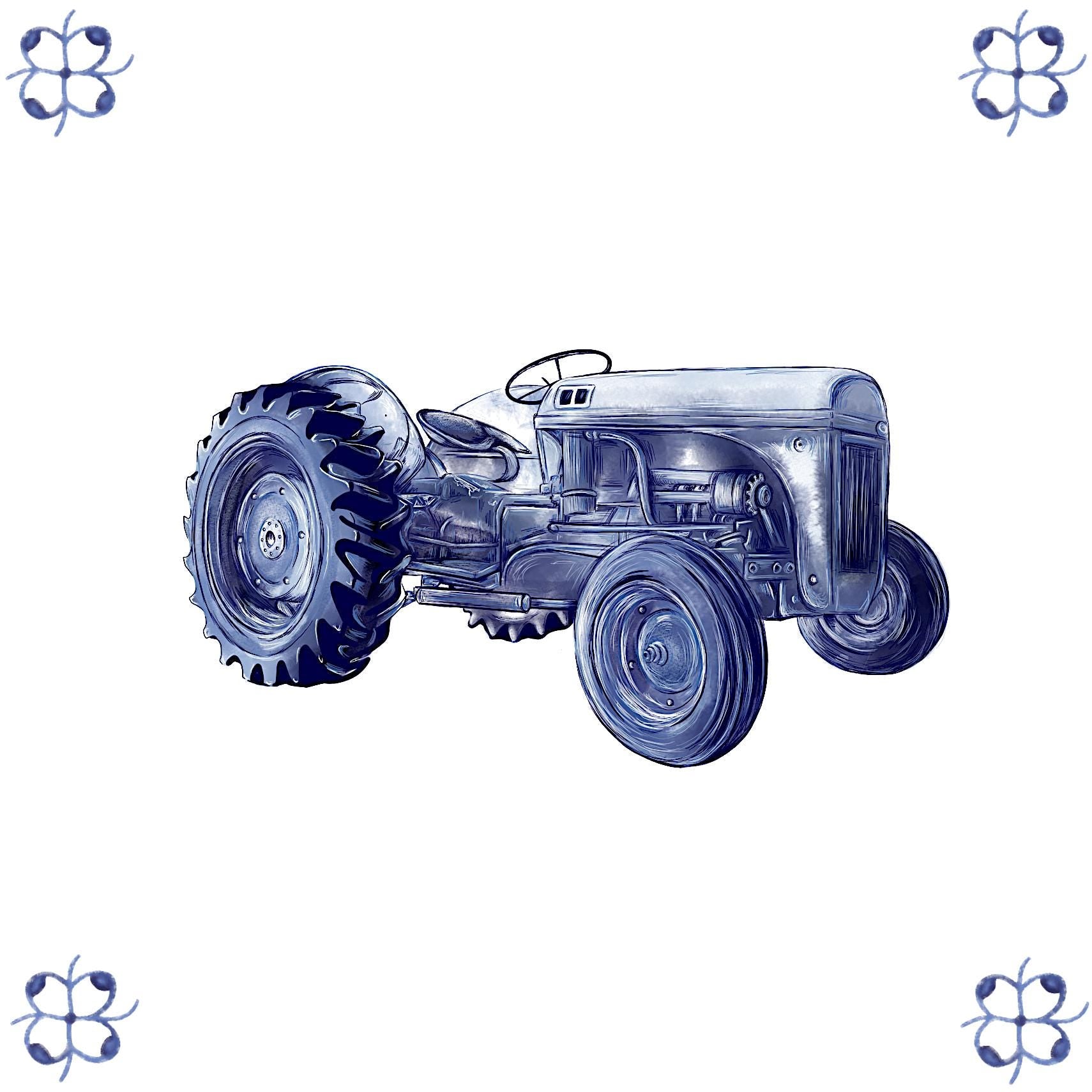 Delft Blue Ceramic Tile- Tractor︱Bathroom Tile, Splashback, Kitchen Tiles, Modern Dutch Style