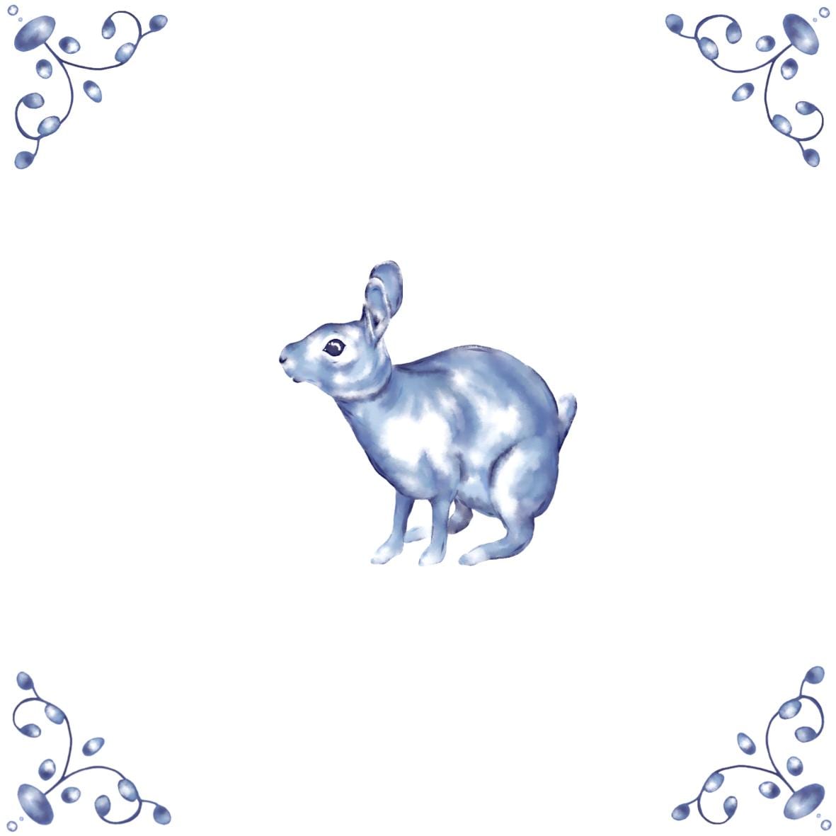 Delft Blue Ceramic Tile- Rabbit︱Bathroom Tile, Splashback, Kitchen Tiles, Modern Dutch Style