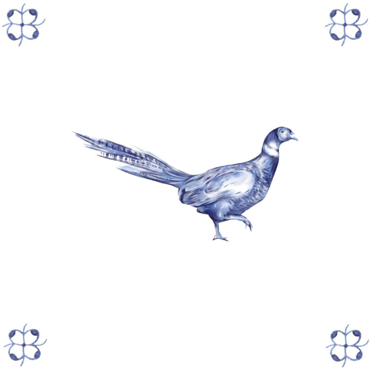Delft Blue Ceramic Tile- Pheasant︱Bathroom Tile, Splashback, Kitchen Tiles, Modern Dutch Style
