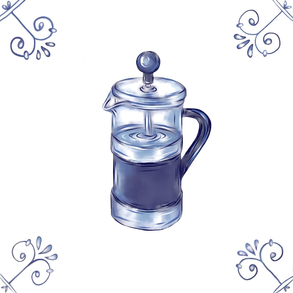Delft Blue Ceramic Tile- Cafetiere Coffee︱Bathroom Tile, Splashback, Kitchen Tiles, Modern Dutch Style