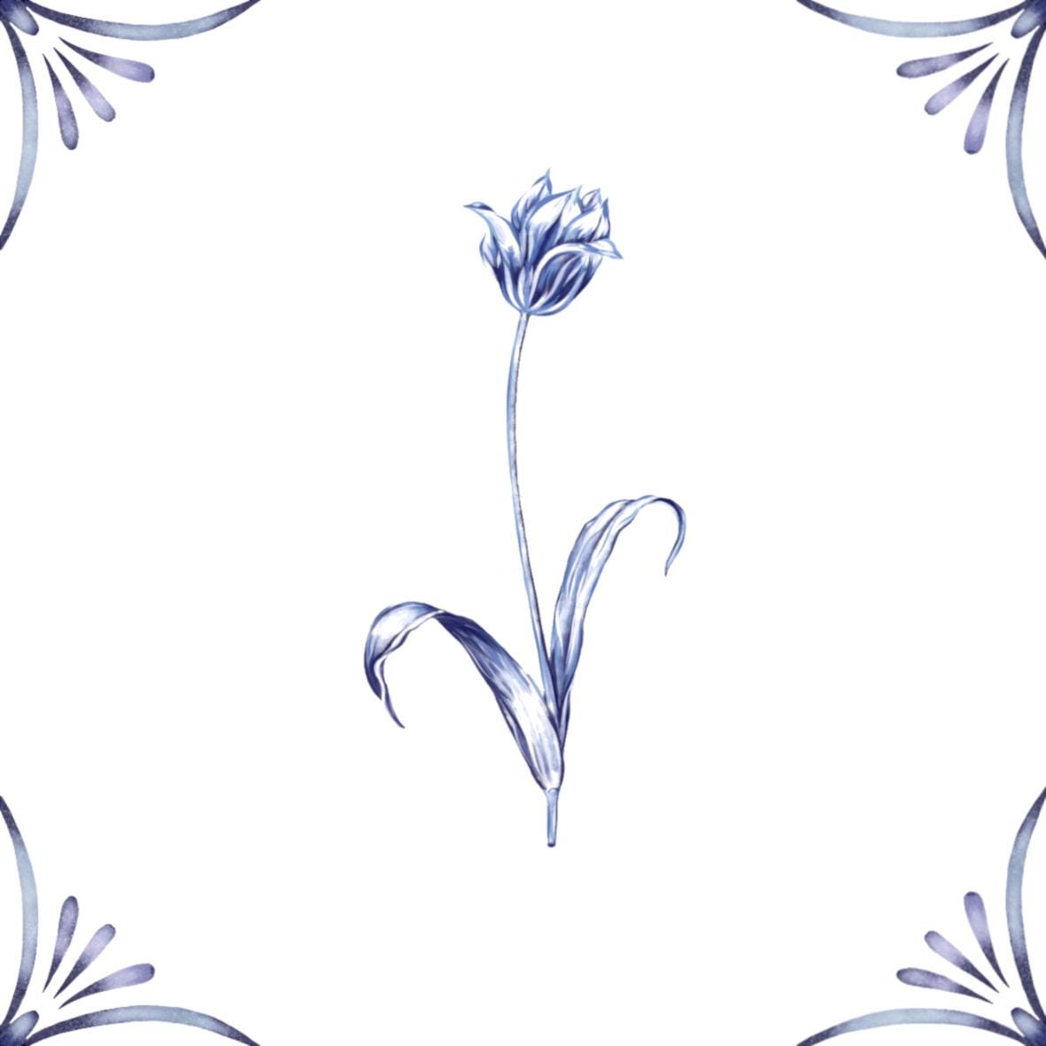 Delft Blue Ceramic Tile- Tulip︱Bathroom Tile, Splashback, Kitchen Tiles, Modern Dutch Style