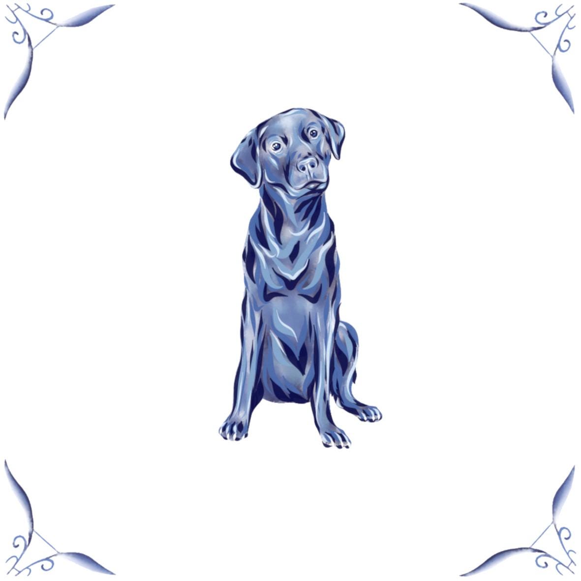Delft Blue Ceramic Tile- Black Labrador Dog︱Bathroom Tile, Splashback, Kitchen Tiles, Modern Dutch Style