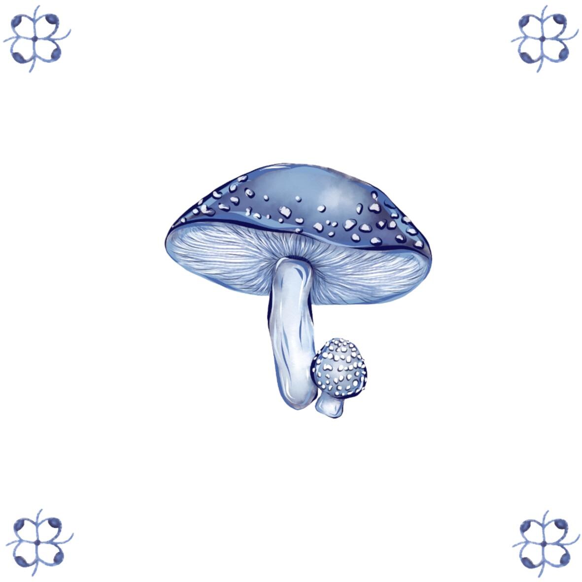 Delft Blue Ceramic Tile- Mushroom︱Bathroom Tile, Splashback, Kitchen Tiles, Modern Dutch Style