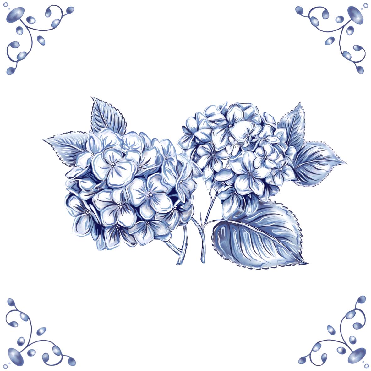 Delft Blue Ceramic Tile- Hydrangea Cluster︱Bathroom Tile, Splashback, Kitchen Tiles, Modern Dutch Style