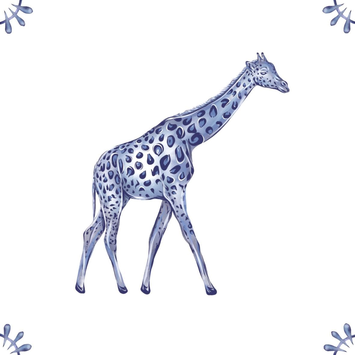 Delft Blue Ceramic Tile- Giraffe︱Bathroom Tile, Splashback, Kitchen Tiles, Modern Dutch Style