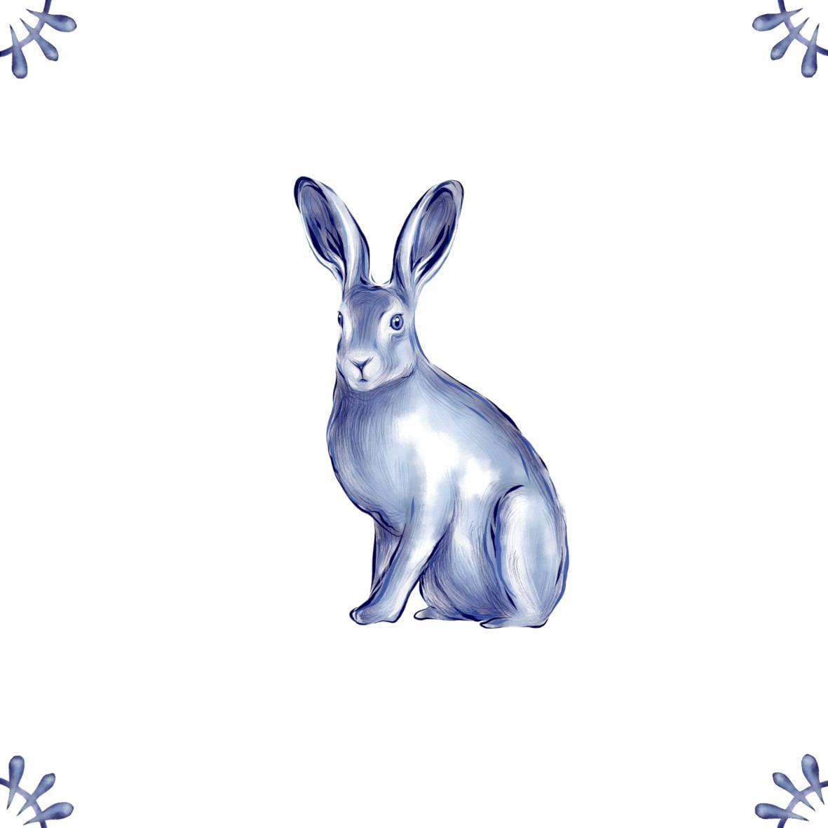 Delft Blue Ceramic Tile- Hare︱Bathroom Tile, Splashback, Kitchen Tiles, Modern Dutch Style