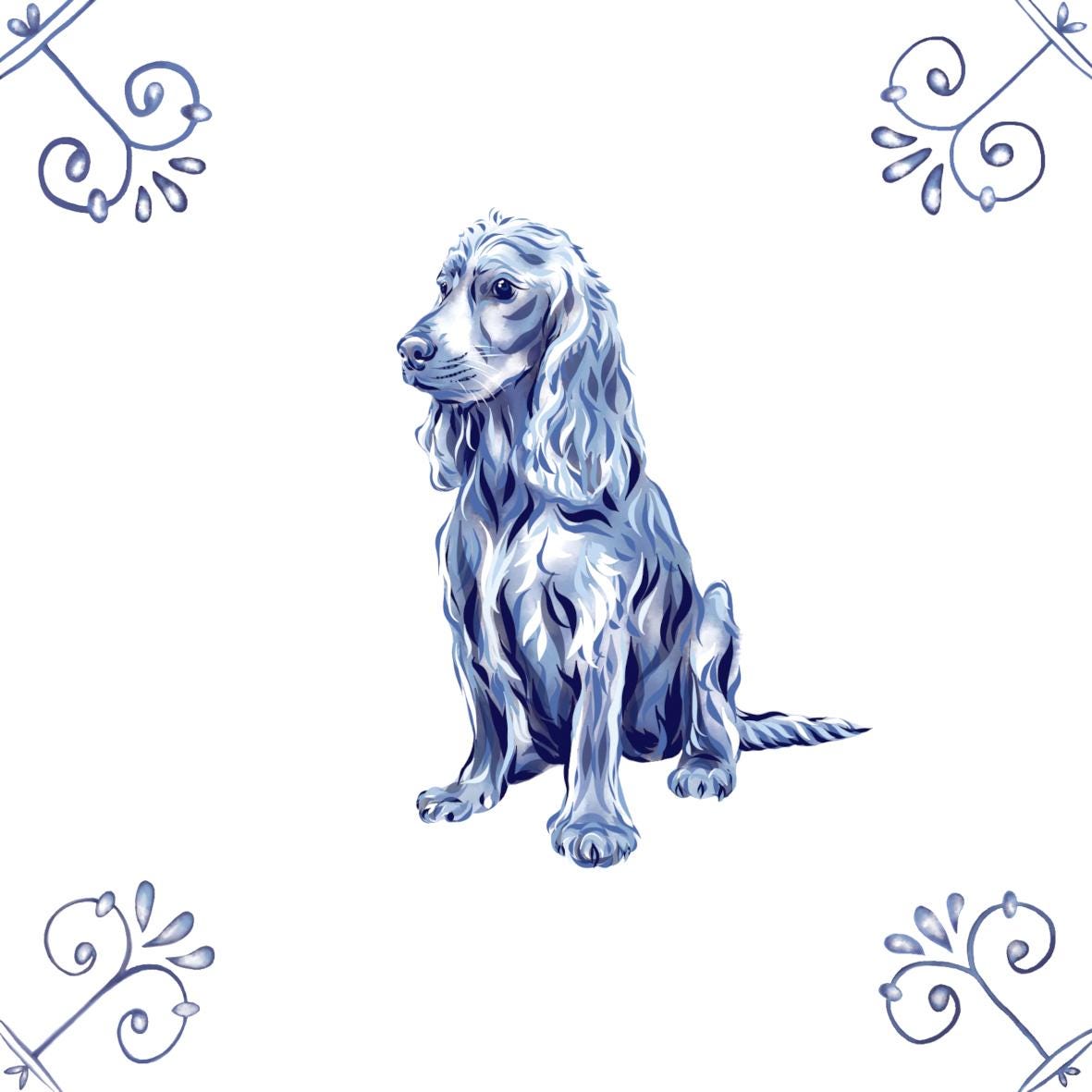 Delft Blue Ceramic Tile- Cocker Spaniel Dog︱Bathroom Tile, Splashback, Kitchen Tiles, Modern Dutch Style