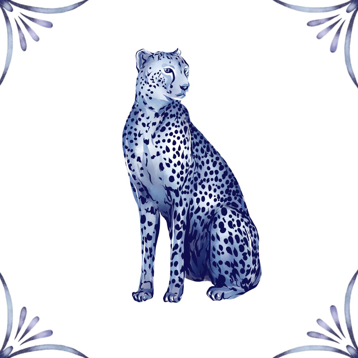 Delft Blue Ceramic Tile- Cheetah︱Bathroom Tile, Splashback, Kitchen Tiles, Modern Dutch Style
