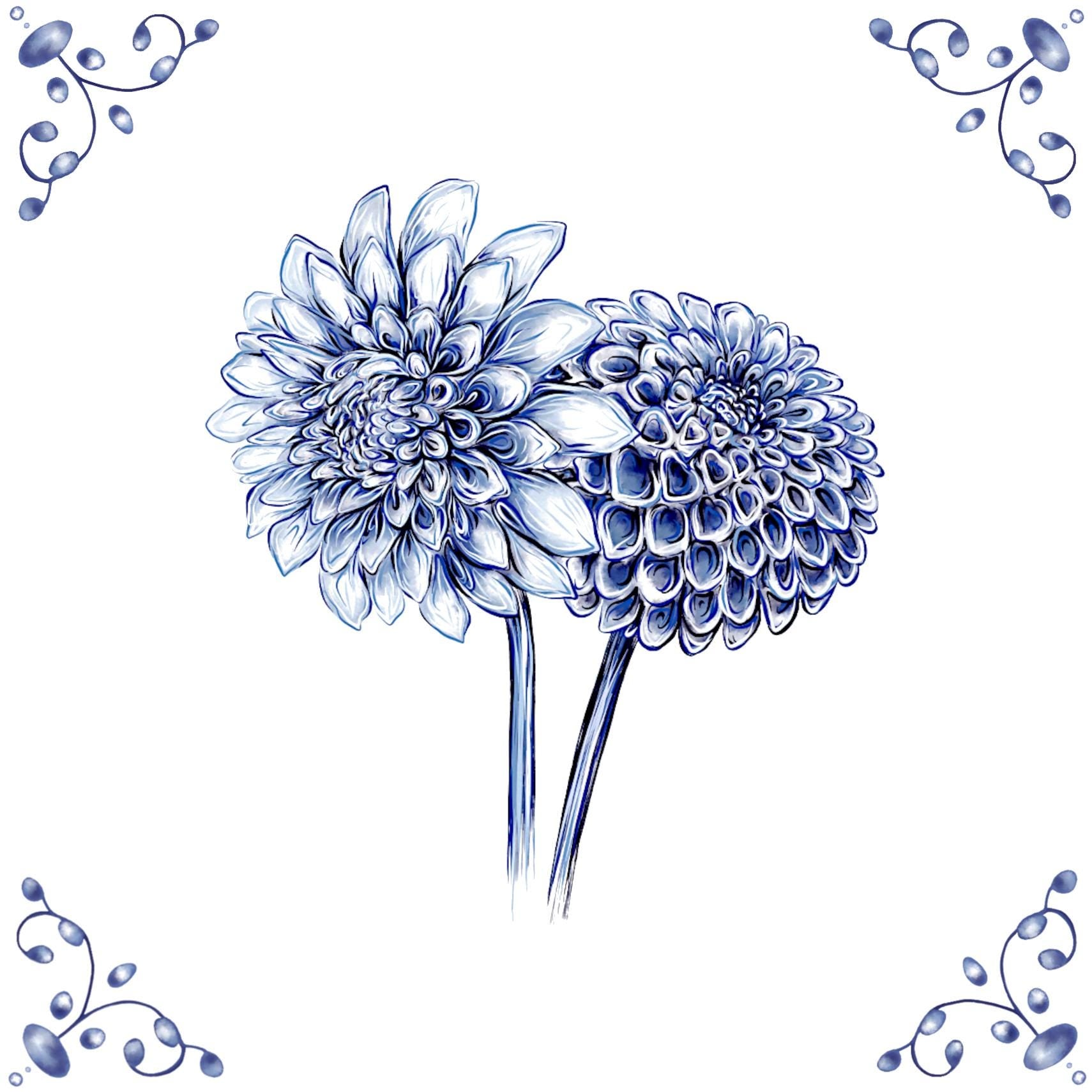 Delft Blue Ceramic Tile- Dahlia︱Bathroom Tile, Splashback, Kitchen Tiles, Modern Dutch Style