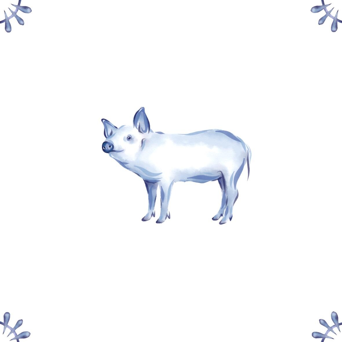 Delft Blue Ceramic Tile- Pig︱Bathroom Tile, Splashback, Kitchen Tiles, Modern Dutch Style