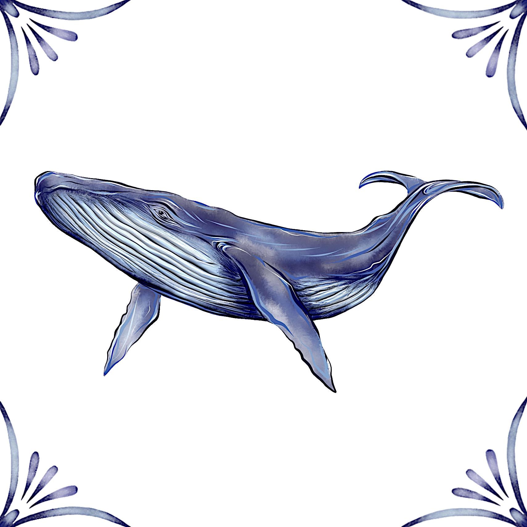 Delft Blue Ceramic Tile- Blue Whale︱Bathroom Tile, Splashback, Kitchen Tiles, Modern Dutch Style