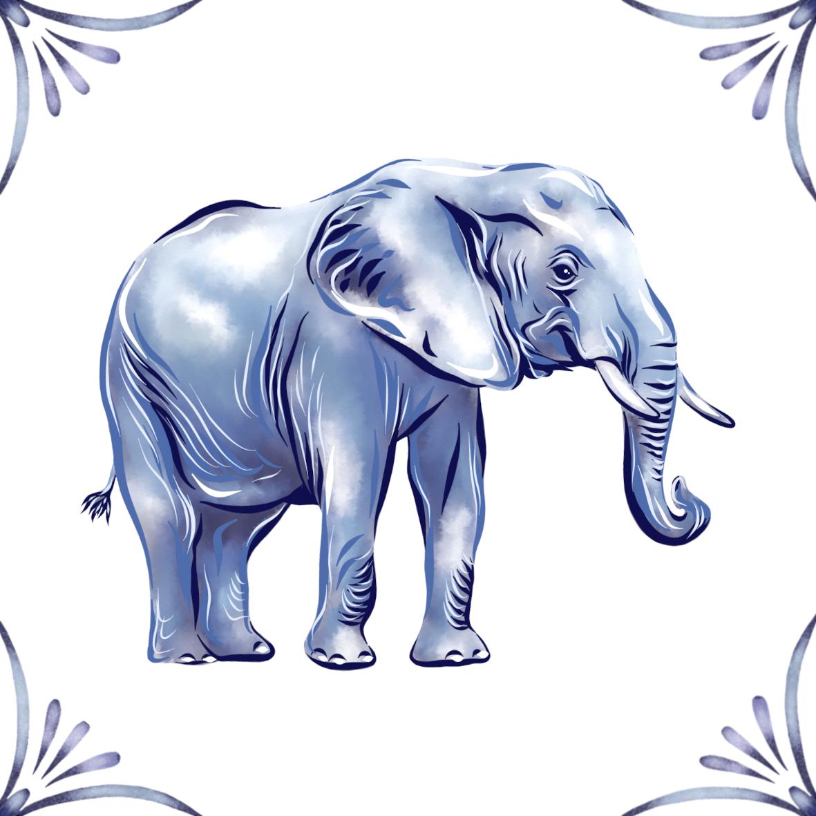 Delft Blue Ceramic Tile- African Elephant︱Bathroom Tile, Splashback, Kitchen Tiles, Modern Dutch Style