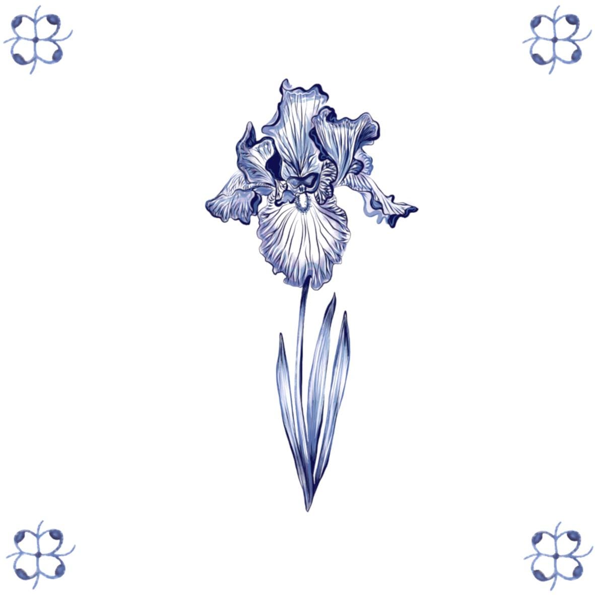 Delft Blue Ceramic Tile- Iris︱Bathroom Tile, Splashback, Kitchen Tiles, Modern Dutch Style