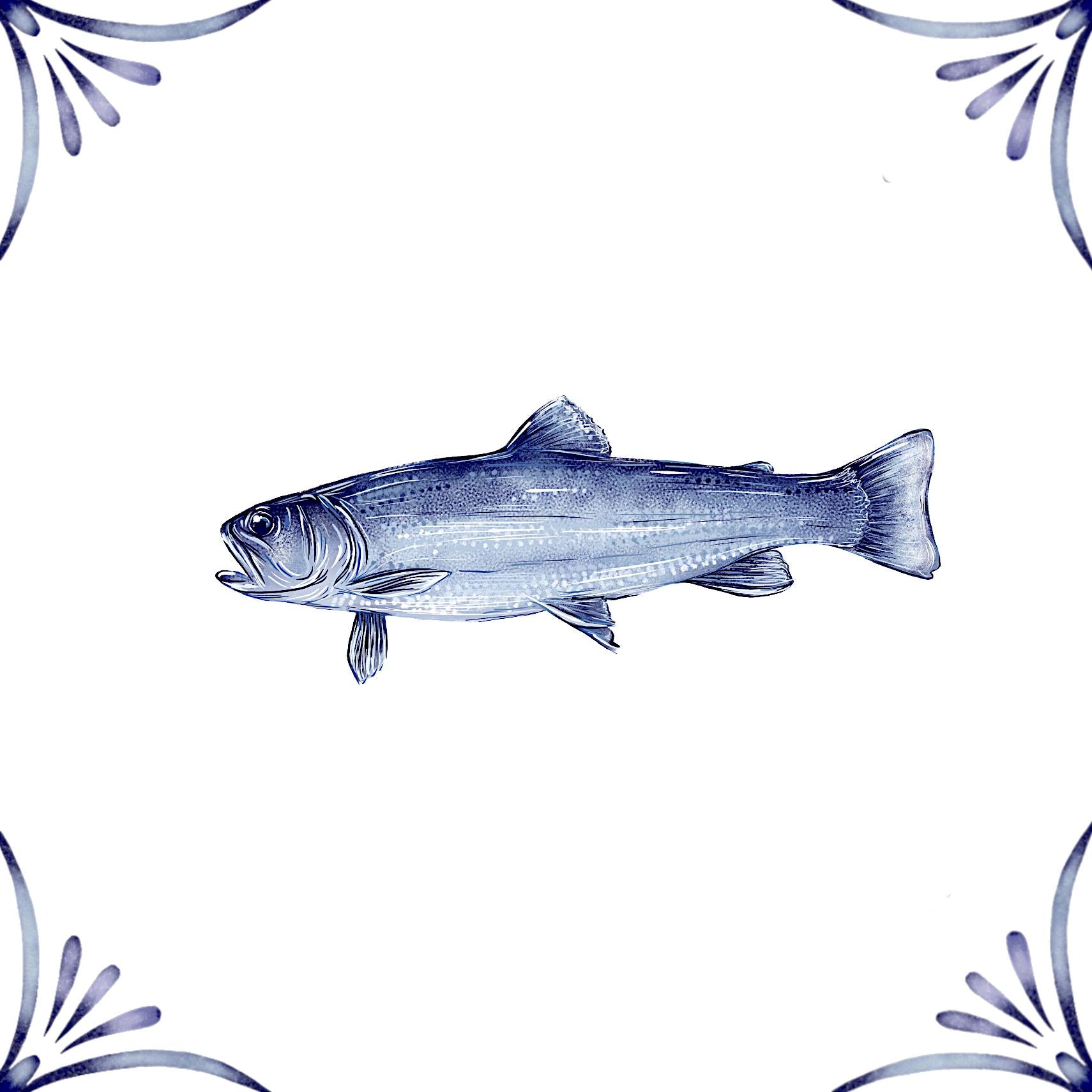 Delft Blue Ceramic Tile- Brook Trout︱Bathroom Tile, Splashback, Kitchen Tiles, Modern Dutch Style