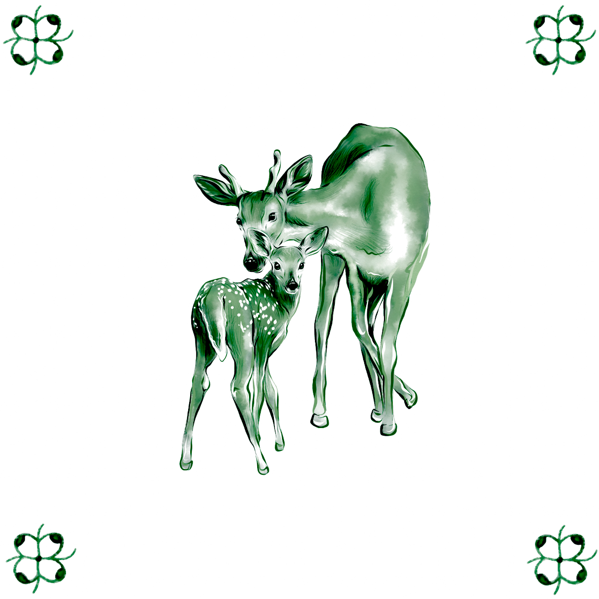 Delft Blue Ceramic Tile- Deer and Fawn︱Bathroom Tile, Splashback, Kitchen Tiles, Modern Dutch Style
